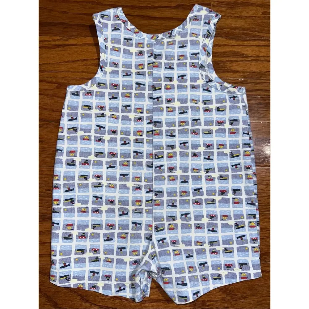 Vintage Carters Baby Blue Nautical Boat Ship Submarine Overall Romper 12-18M